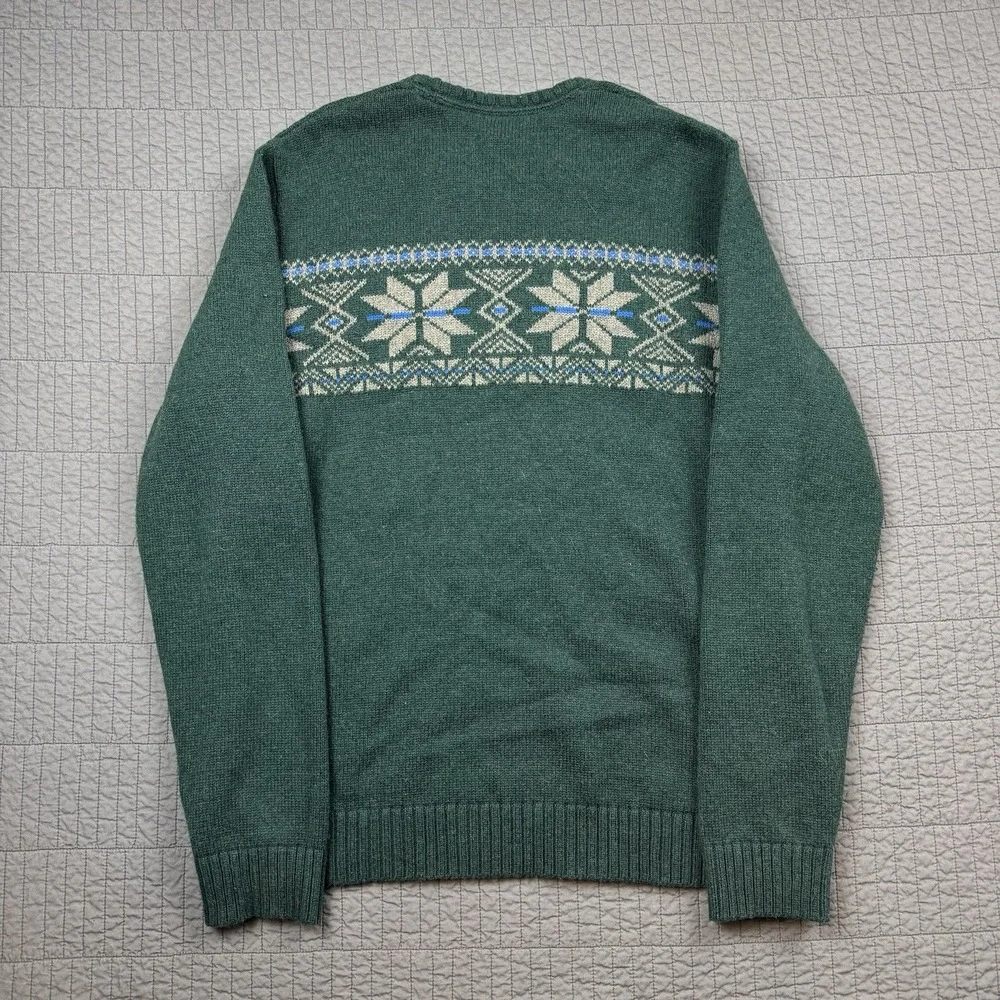 Eddie Bauer Sweater Men's XL Tall Green Wool‎ Blend Nordic Fair Isle Fisherman - Picture 4 of 10
